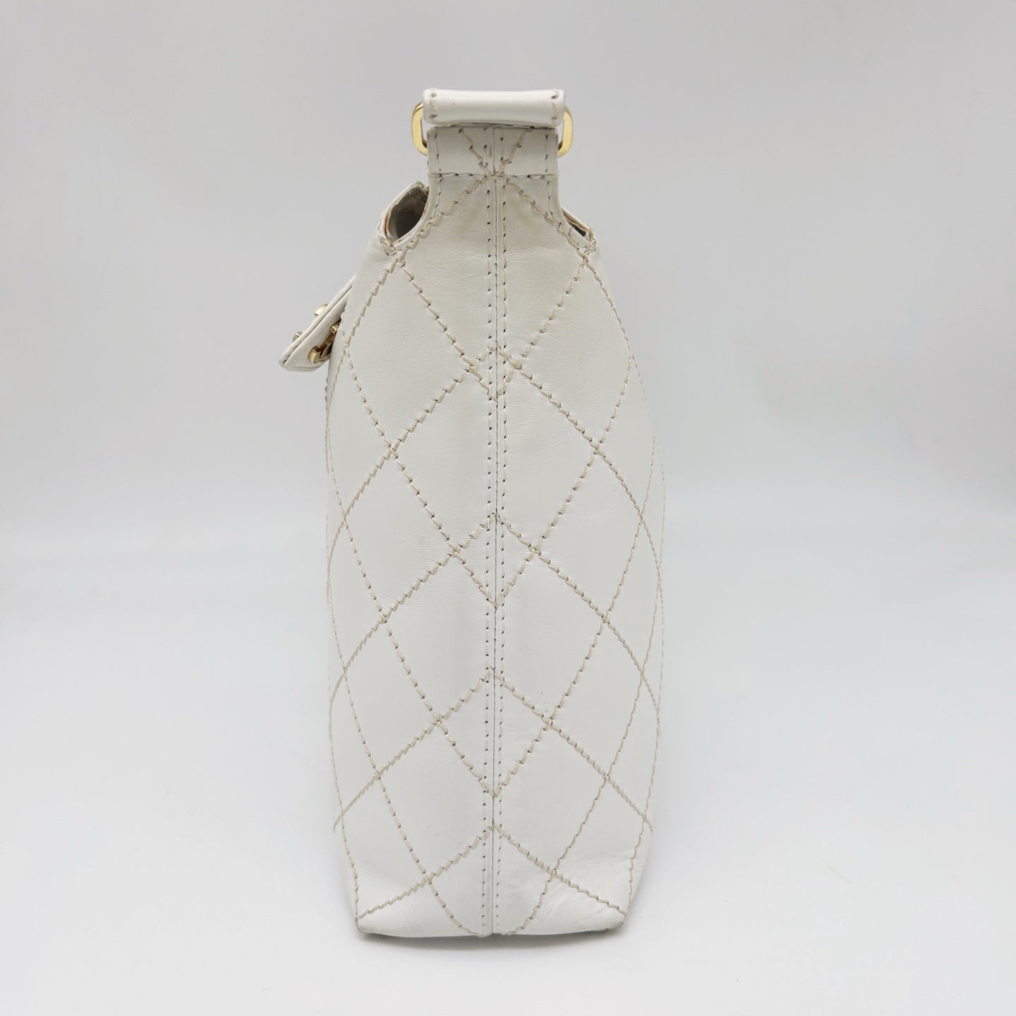 Chanel White External Stitch Shoulder Bag [Used]