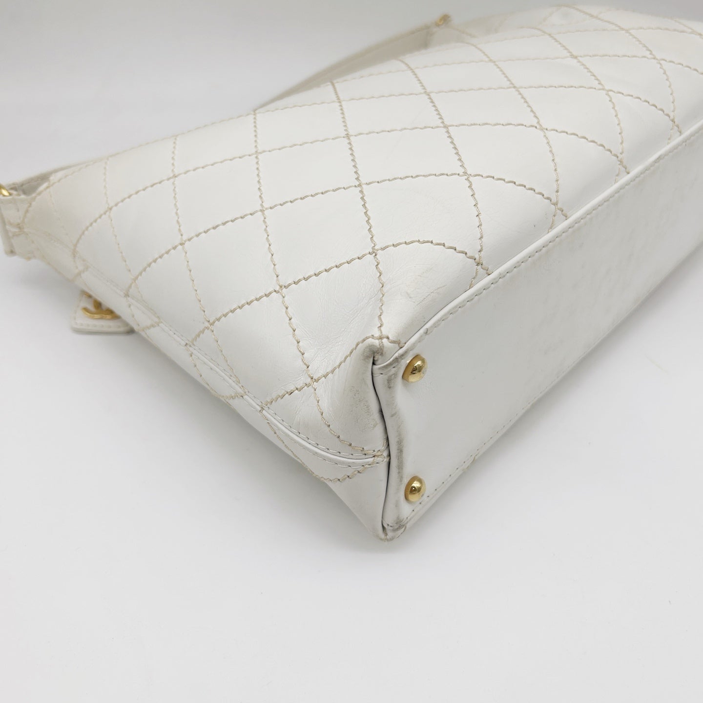 Chanel White External Stitch Shoulder Bag [Used]