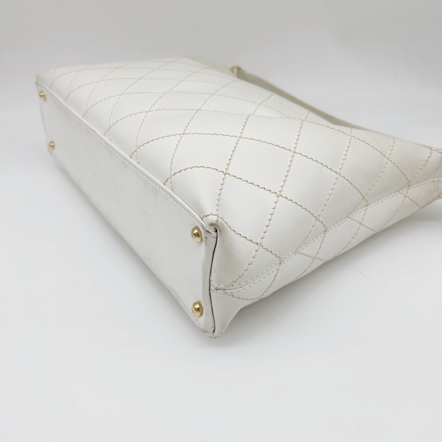 Chanel White External Stitch Shoulder Bag [Used]