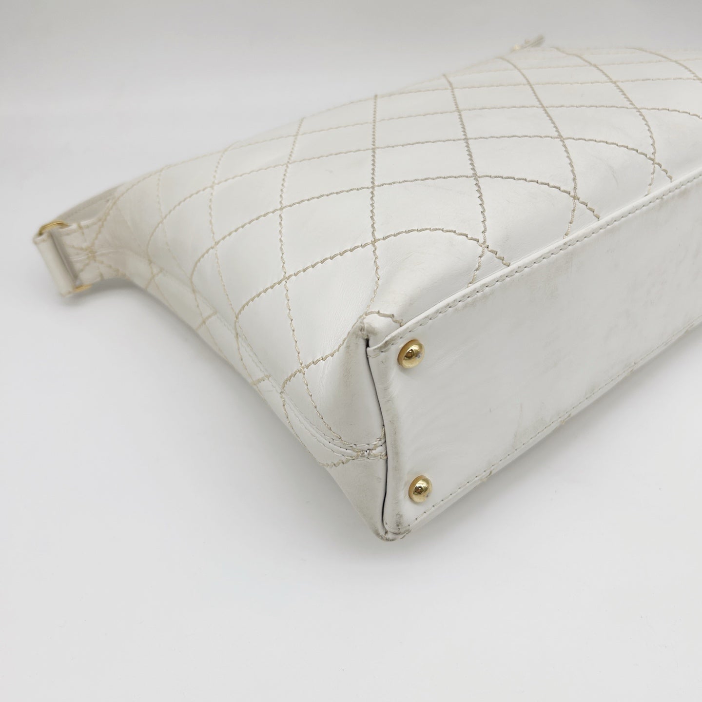Chanel White External Stitch Shoulder Bag [Used]