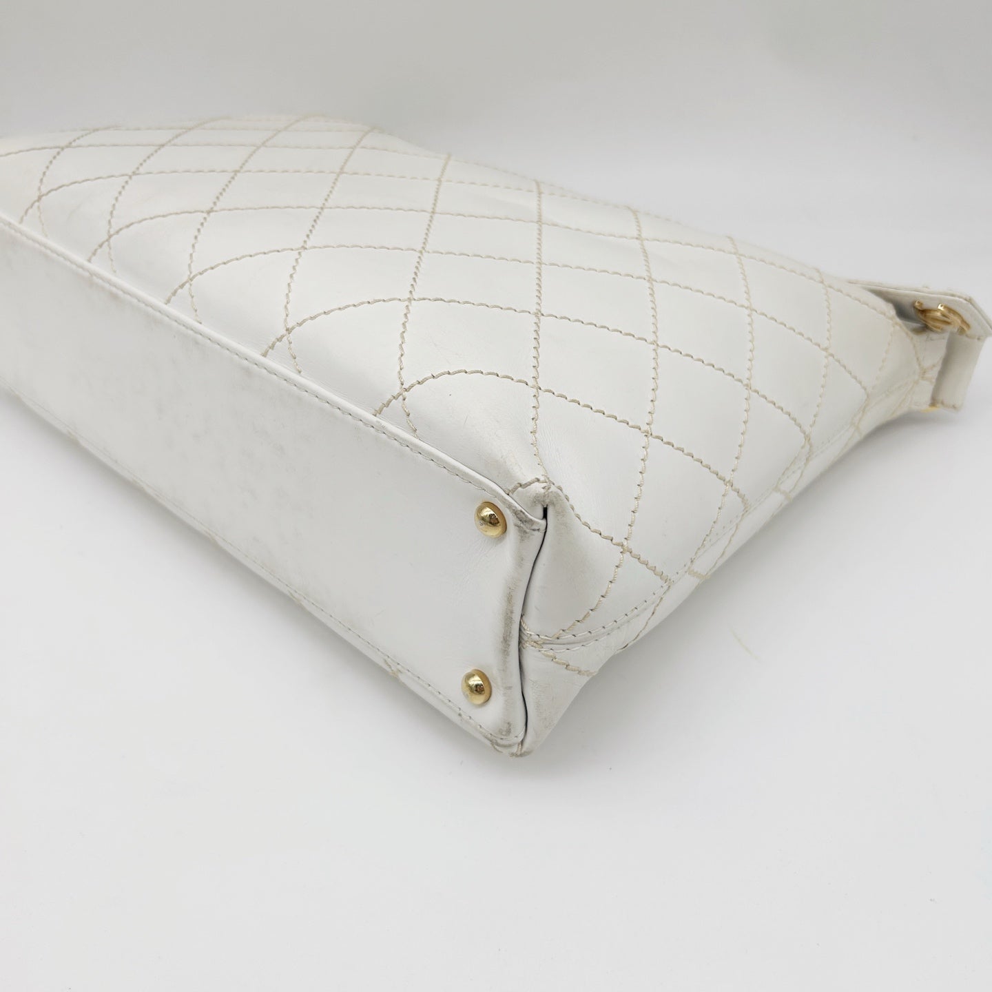 Chanel White External Stitch Shoulder Bag [Used]