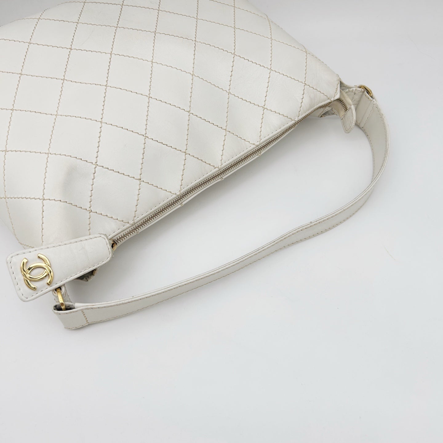 Chanel White External Stitch Shoulder Bag [Used]
