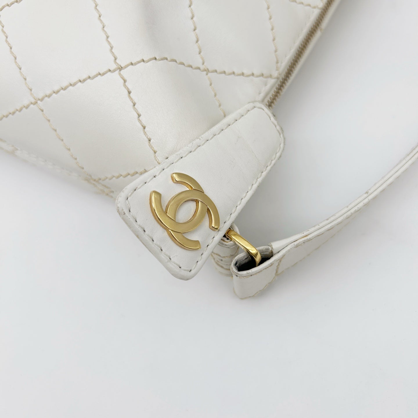 Chanel White External Stitch Shoulder Bag [Used]