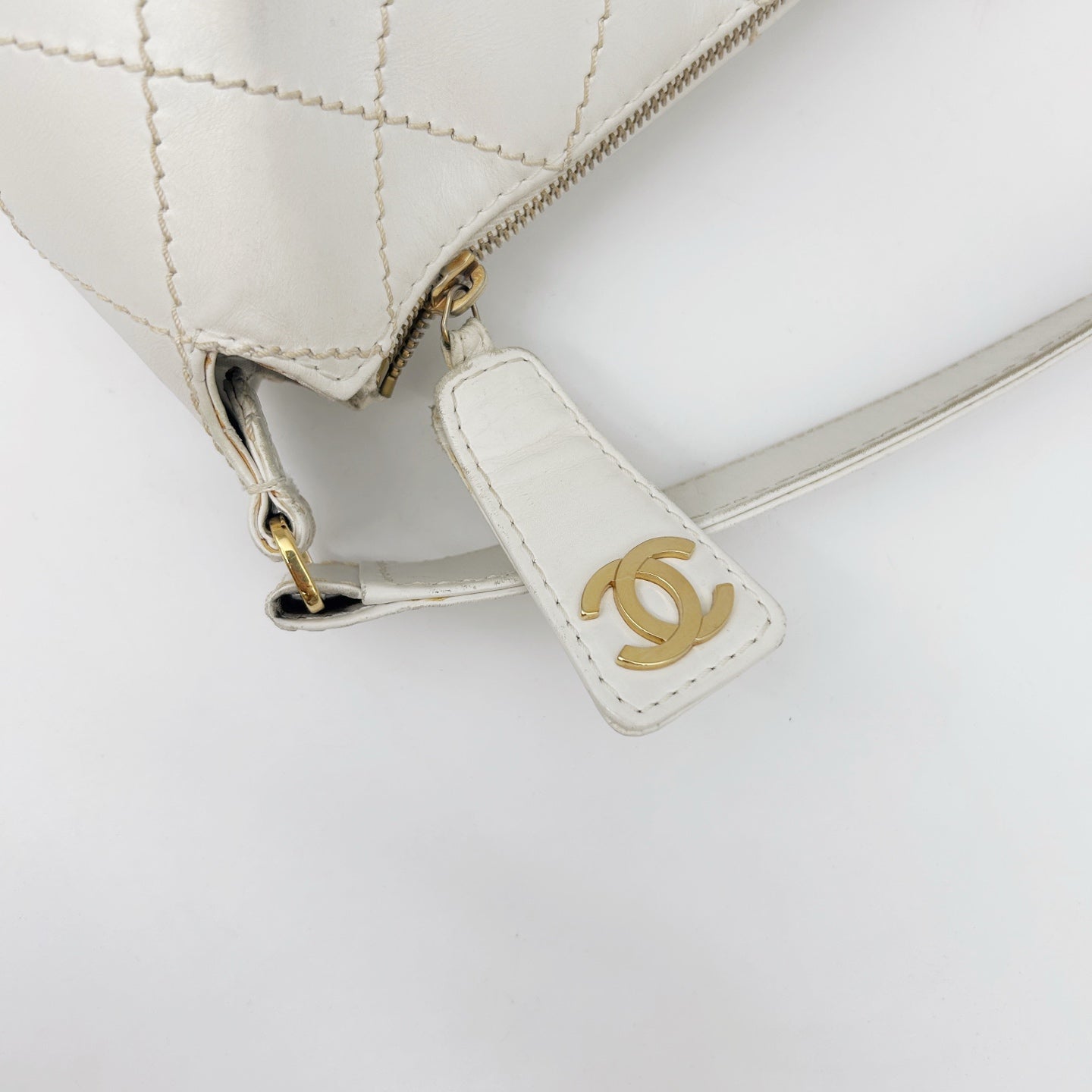 Chanel White External Stitch Shoulder Bag [Used]