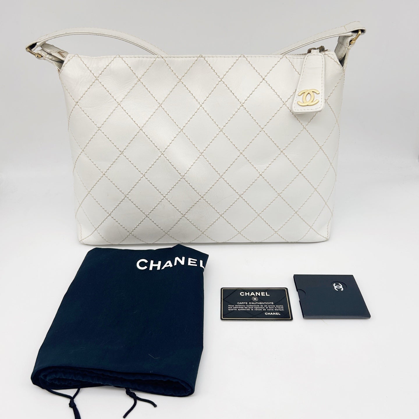 Chanel White External Stitch Shoulder Bag [Used]