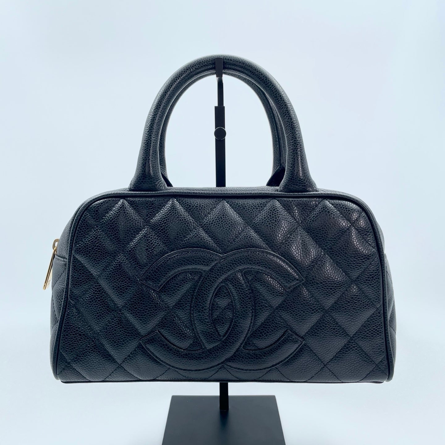 Chanel Small Black Caviar Leather Bowling Tote Bag Gold Hardware [Used]
