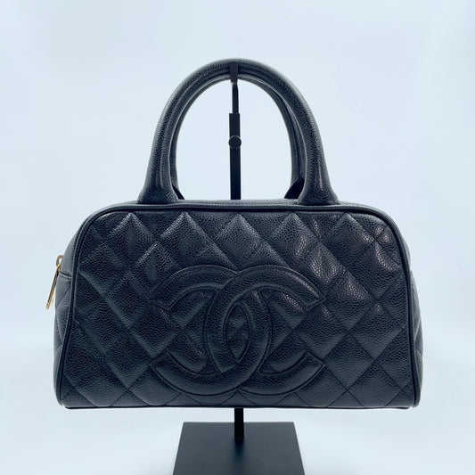 Chanel Small Black Caviar Leather Bowling Tote Bag Gold Hardware [Used]