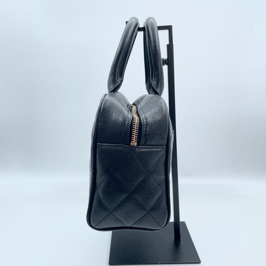 Chanel Small Black Caviar Leather Bowling Tote Bag Gold Hardware [Used]