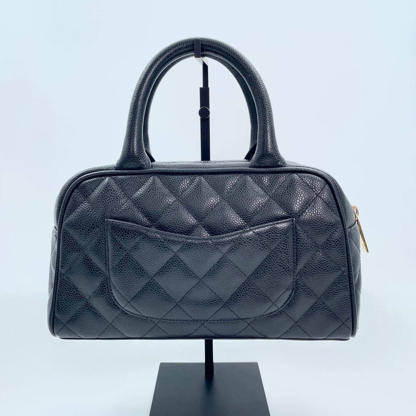 Chanel Small Black Caviar Leather Bowling Tote Bag Gold Hardware [Used]