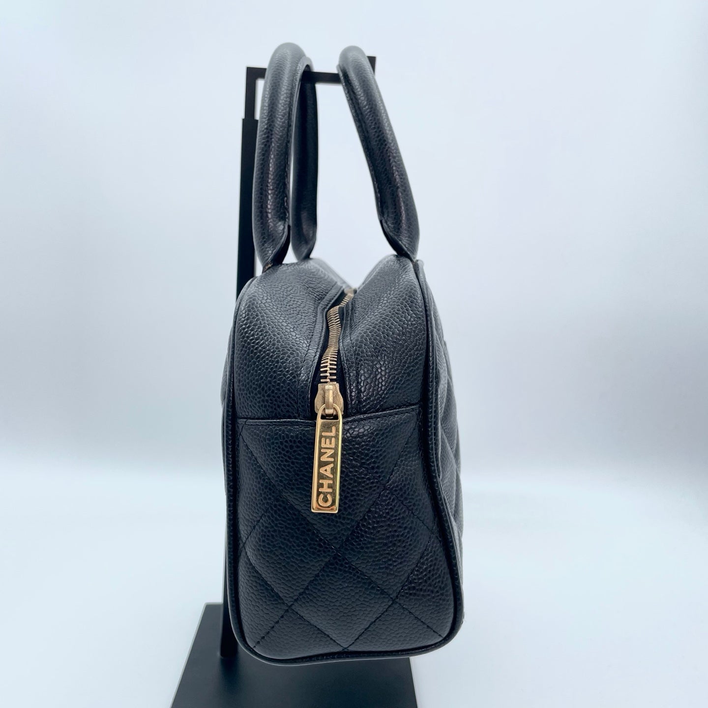 Chanel Small Black Caviar Leather Bowling Tote Bag Gold Hardware [Used]