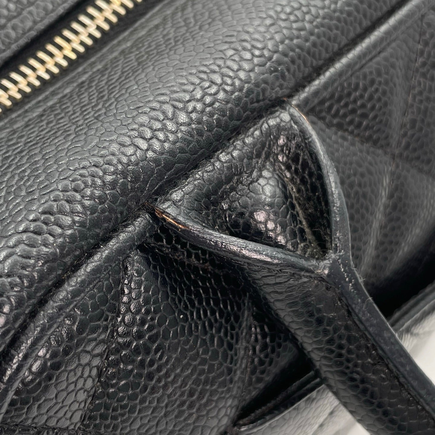 Chanel Small Black Caviar Leather Bowling Tote Bag Gold Hardware [Used]