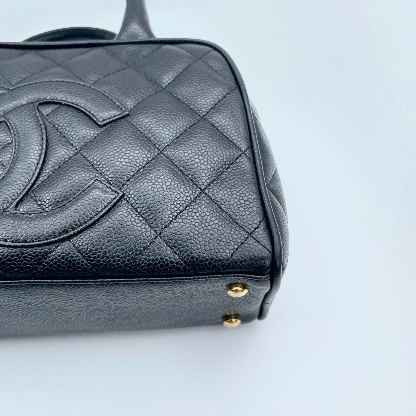 Chanel Small Black Caviar Leather Bowling Tote Bag Gold Hardware [Used]