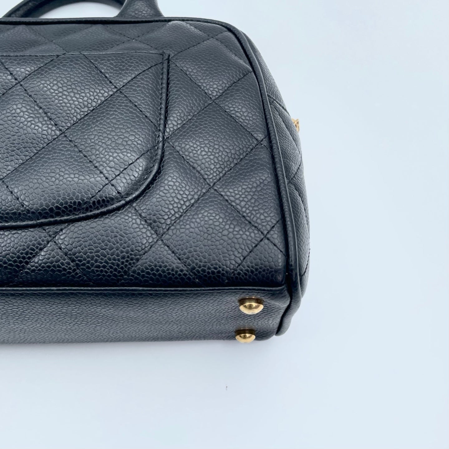 Chanel Small Black Caviar Leather Bowling Tote Bag Gold Hardware [Used]