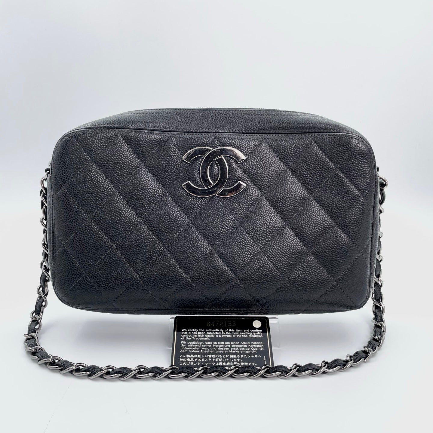 Chanel Black Caviar Leather Chain Shoulder Bag Silver Hardware [Used]