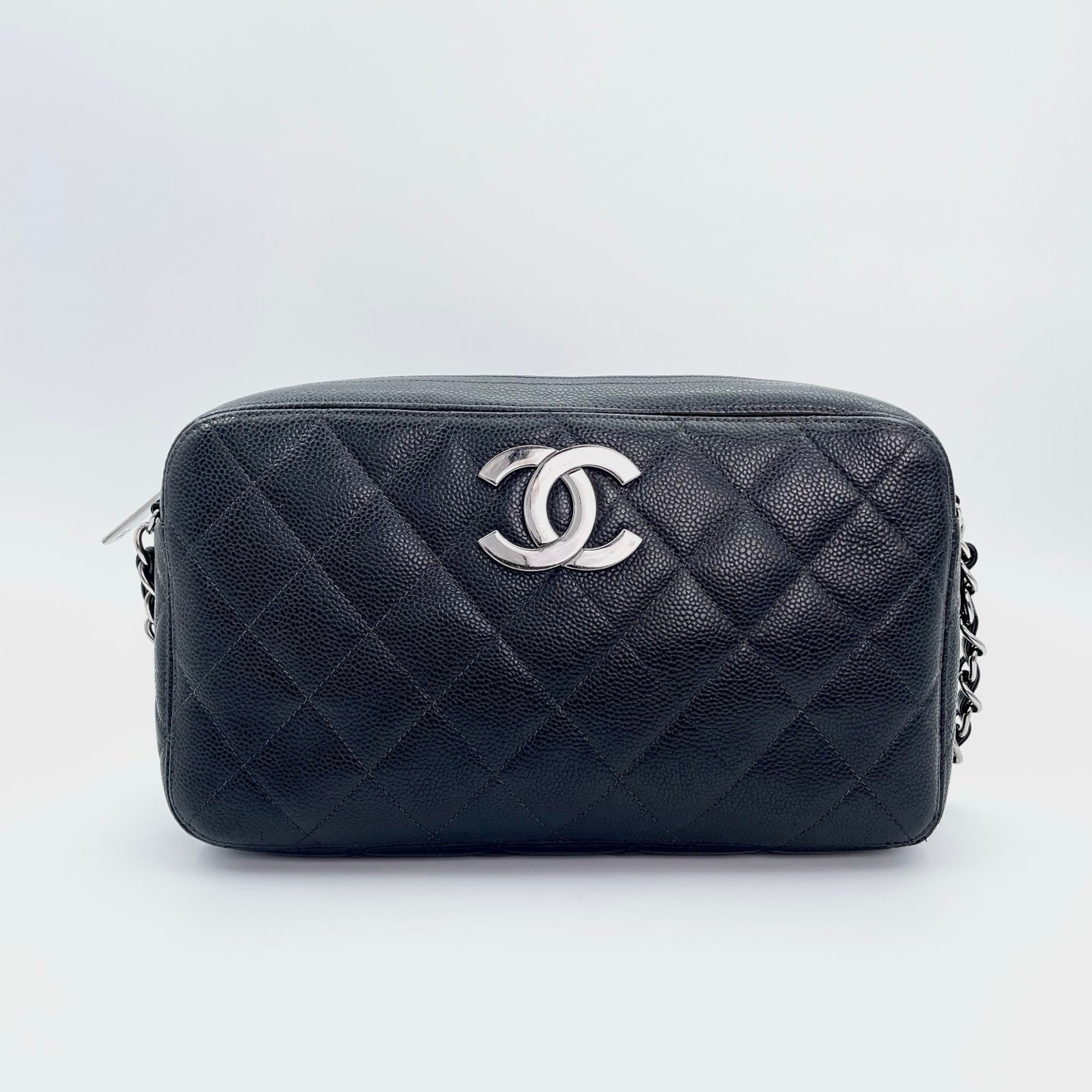 Chanel Black Caviar Leather Chain Shoulder Bag Silver Hardware [Used]