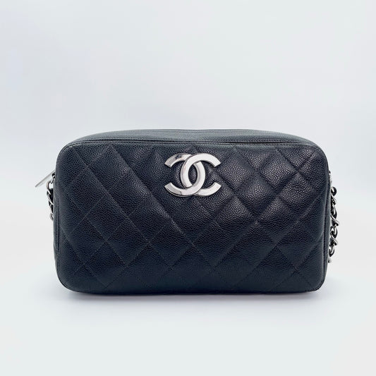 Chanel Black Caviar Leather Chain Shoulder Bag Silver Hardware [Used]