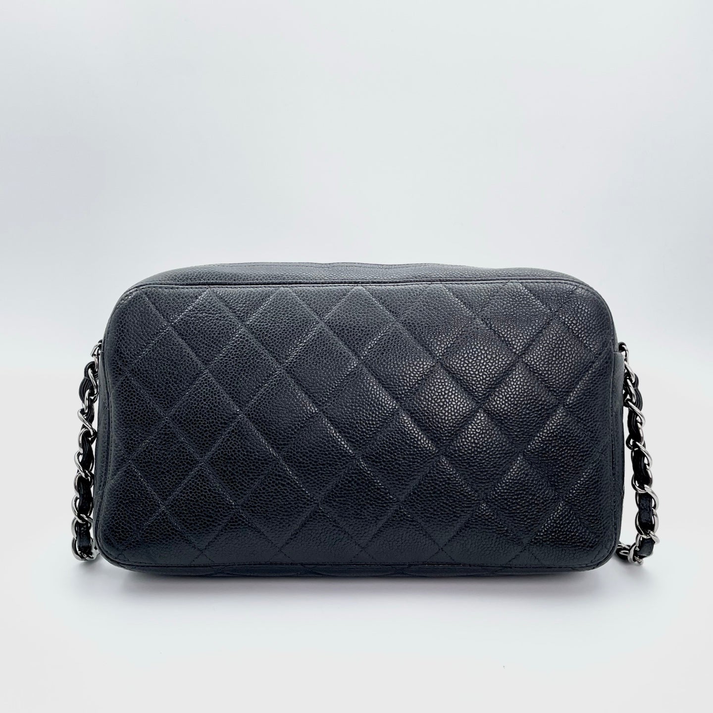 Chanel Black Caviar Leather Chain Shoulder Bag Silver Hardware [Used]