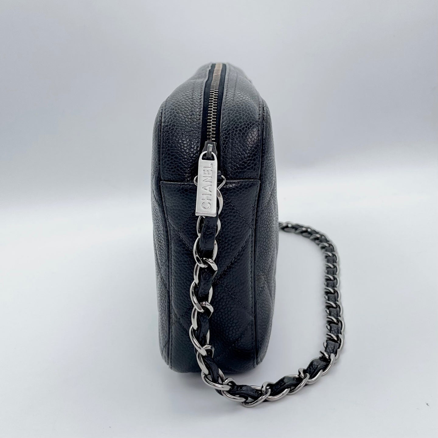 Chanel Black Caviar Leather Chain Shoulder Bag Silver Hardware [Used]