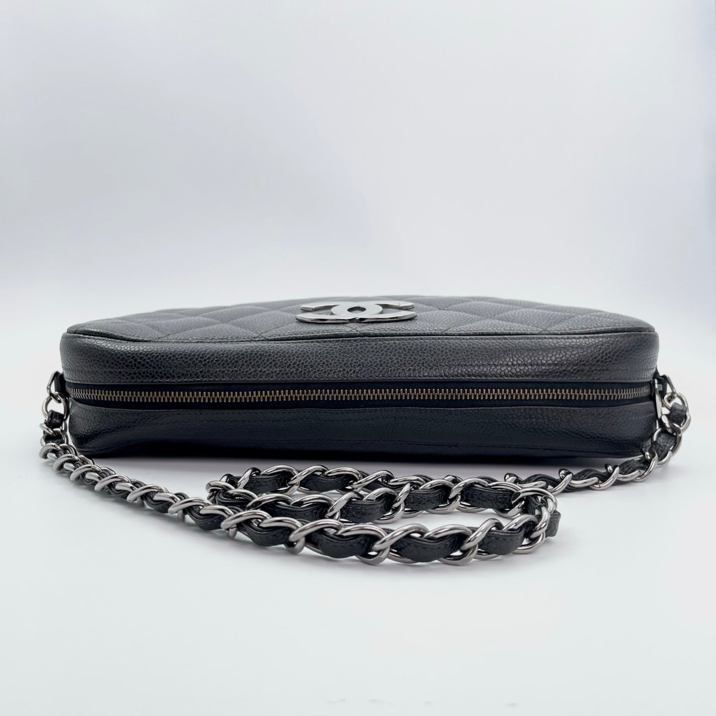 Chanel Black Caviar Leather Chain Shoulder Bag Silver Hardware [Used]
