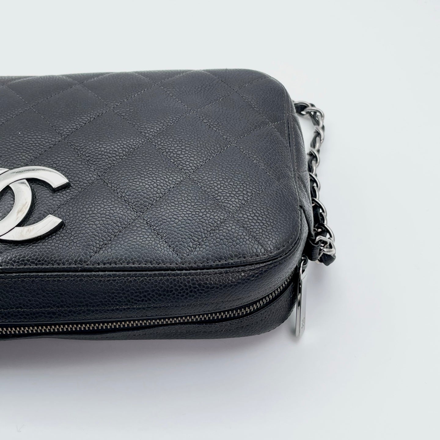 Chanel Black Caviar Leather Chain Shoulder Bag Silver Hardware [Used]