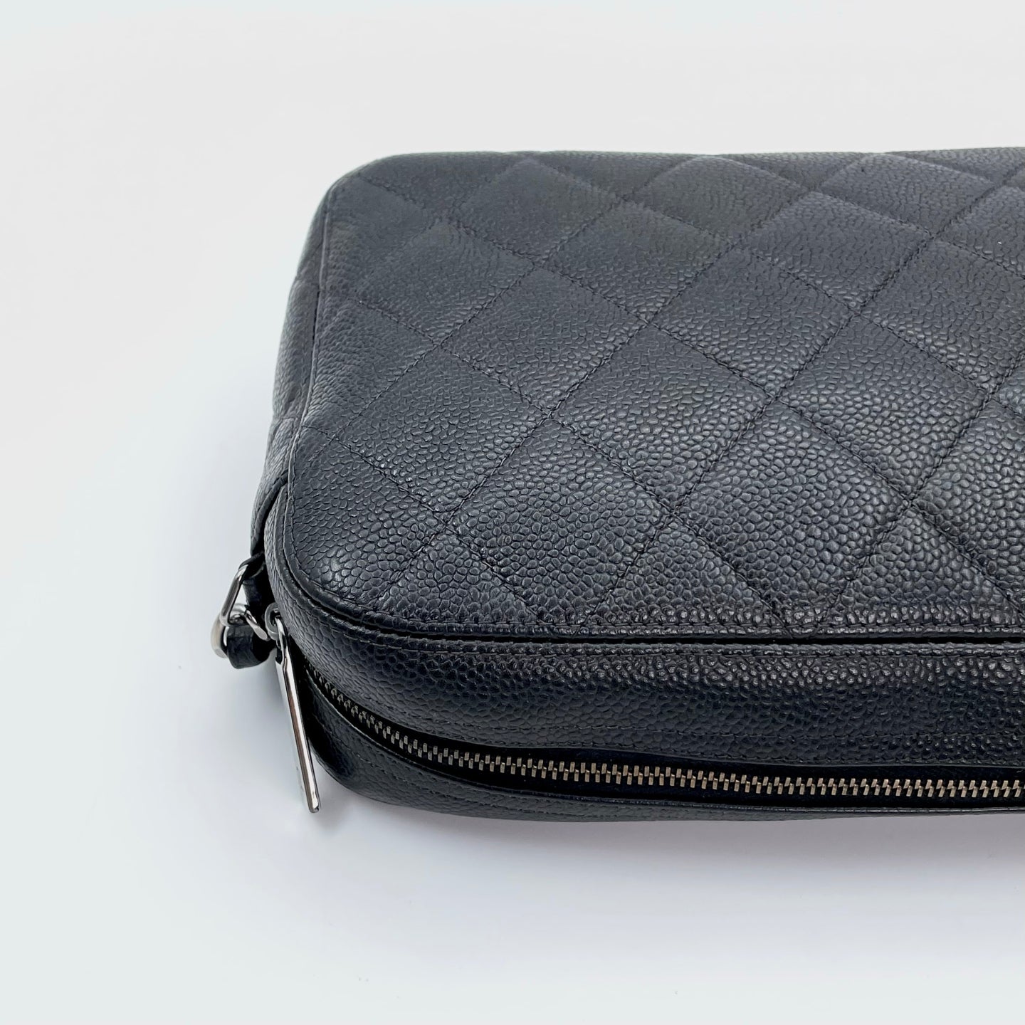Chanel Black Caviar Leather Chain Shoulder Bag Silver Hardware [Used]