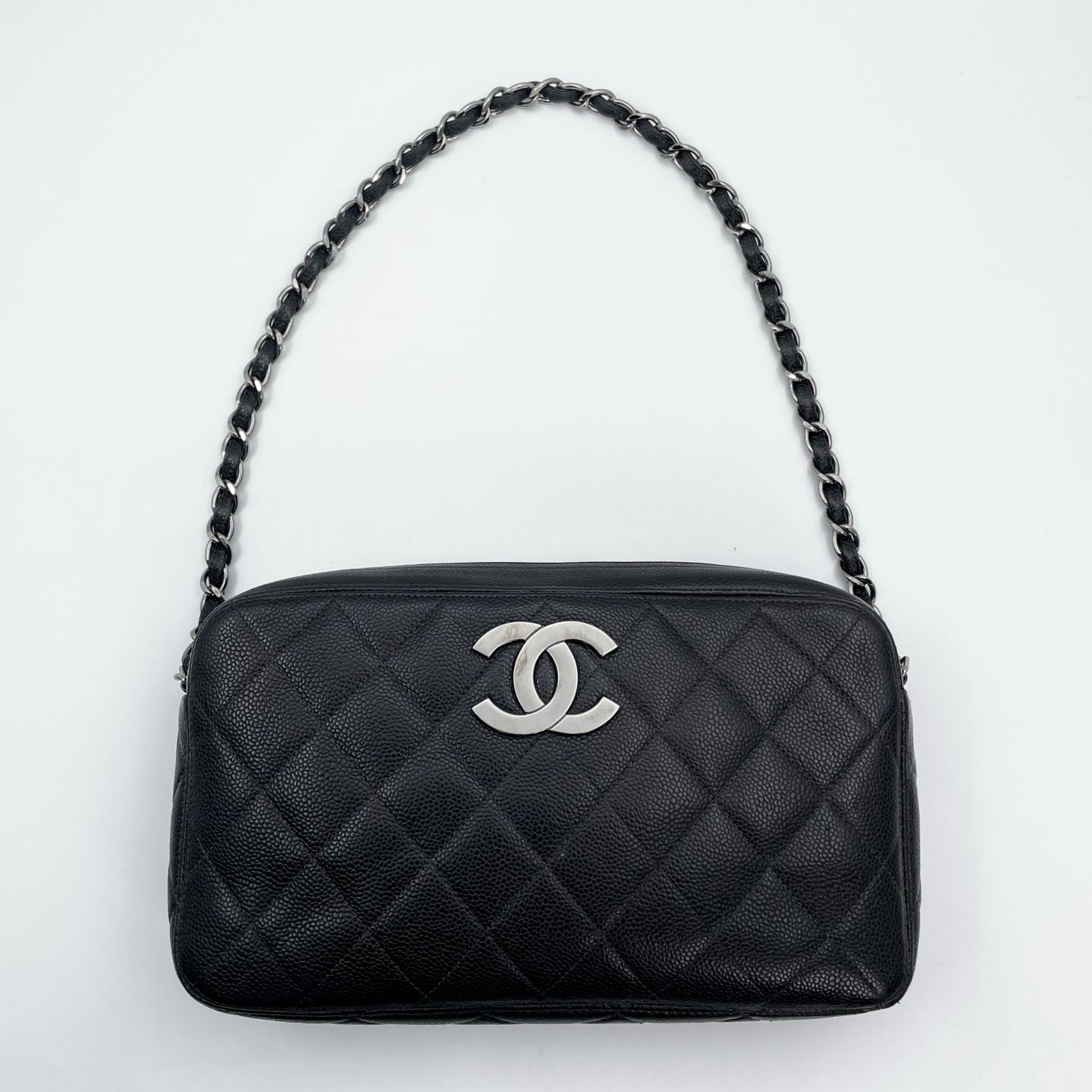 Chanel Black Caviar Leather Chain Shoulder Bag Silver Hardware [Used]
