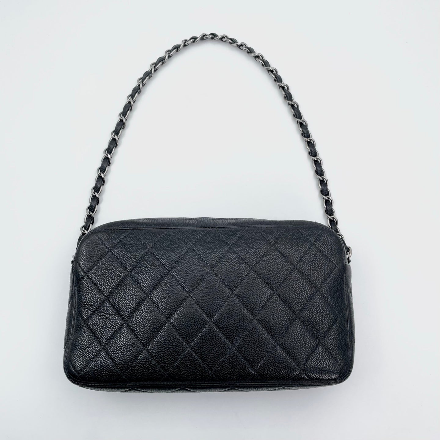 Chanel Black Caviar Leather Chain Shoulder Bag Silver Hardware [Used]