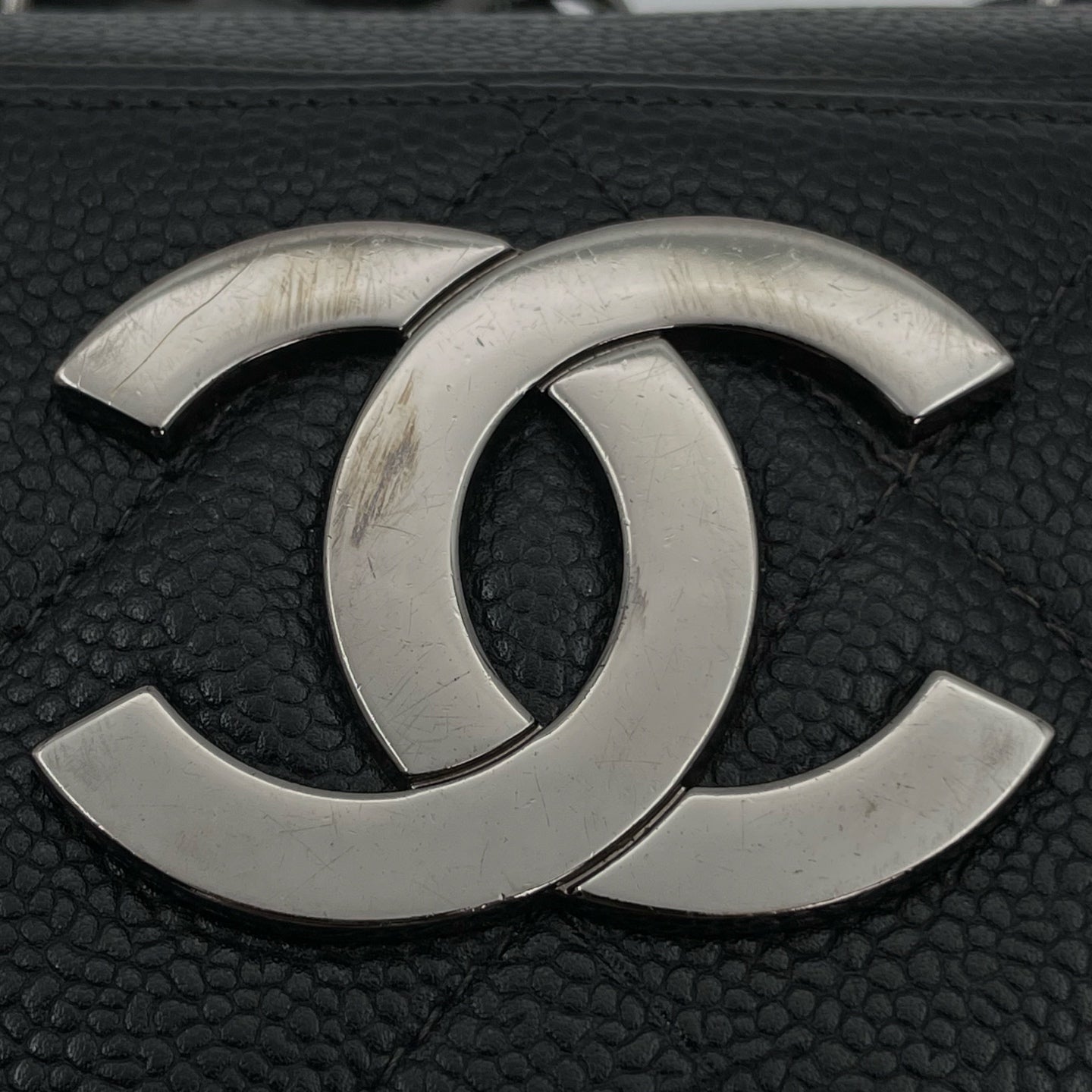 Chanel Black Caviar Leather Chain Shoulder Bag Silver Hardware [Used]