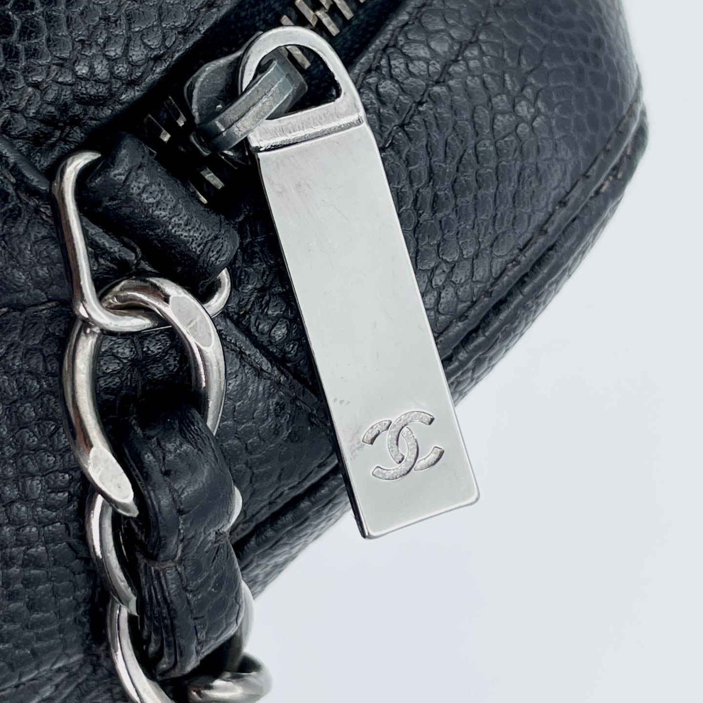 Chanel Black Caviar Leather Chain Shoulder Bag Silver Hardware [Used]