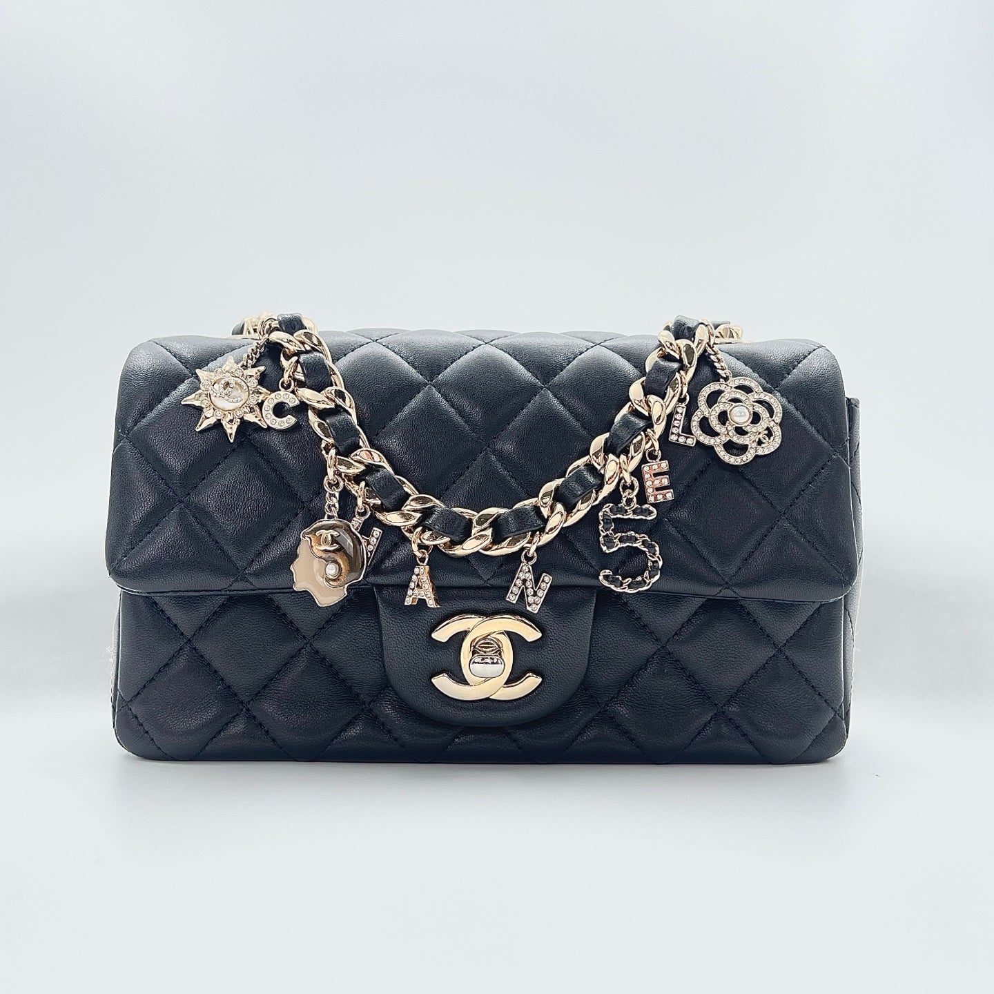 Chanel Black Mini Lambskin Coco Charms Rectangular Classic Flap Bag [Used]