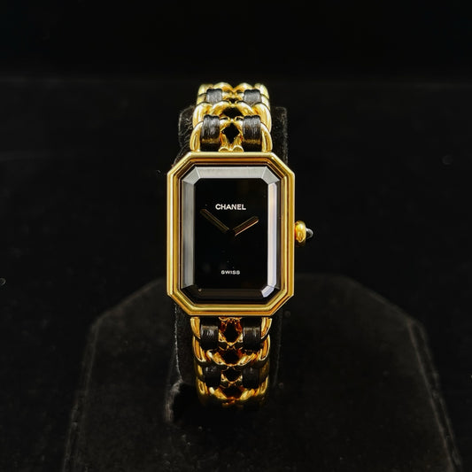 Chanel Première Black Dial Gold Chain Watch M Size [Used]