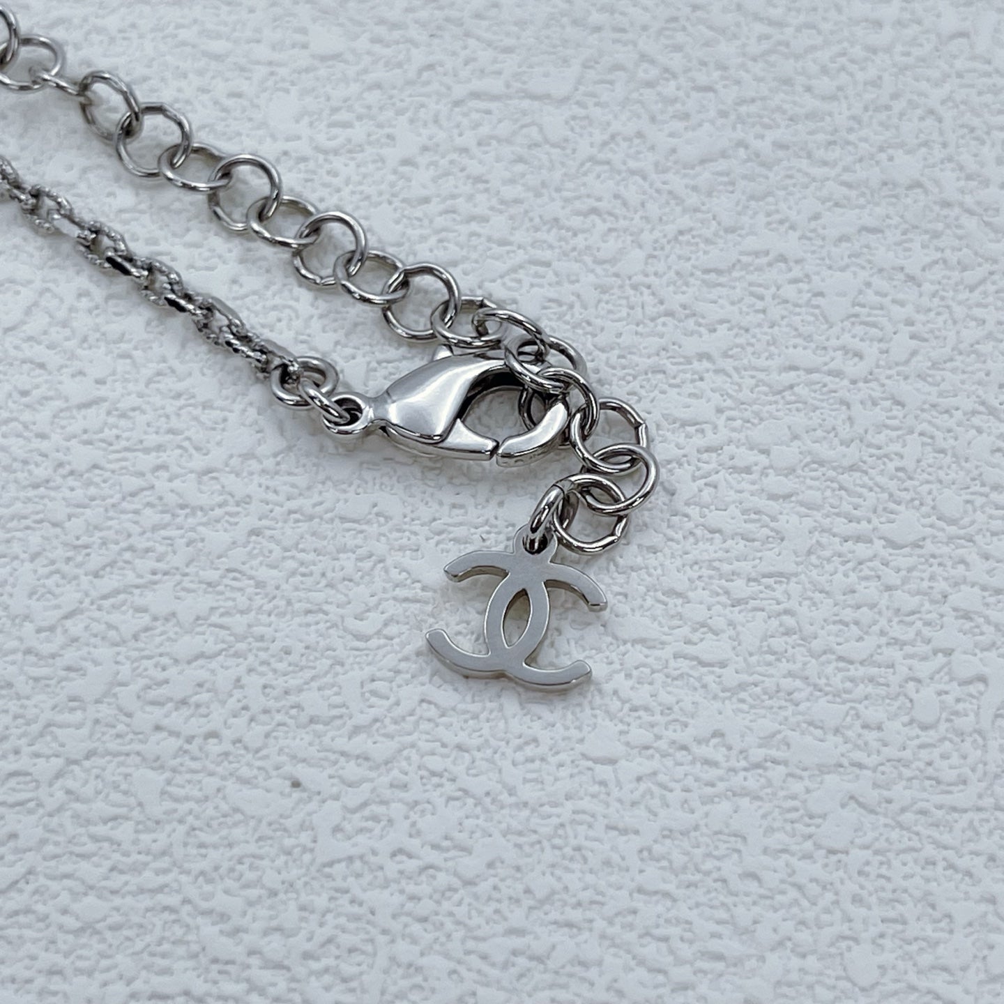 Chanel Black Silver Rhinestone CC Necklace [Used]