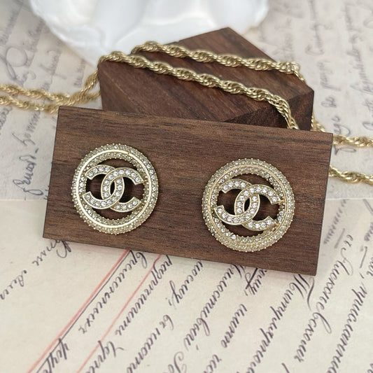 Chanel CC Logo Rhinestone Earrings [Used]