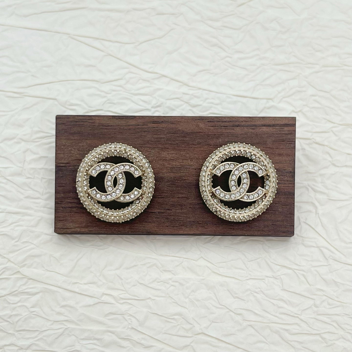Chanel CC Logo Rhinestone Earrings [Used]