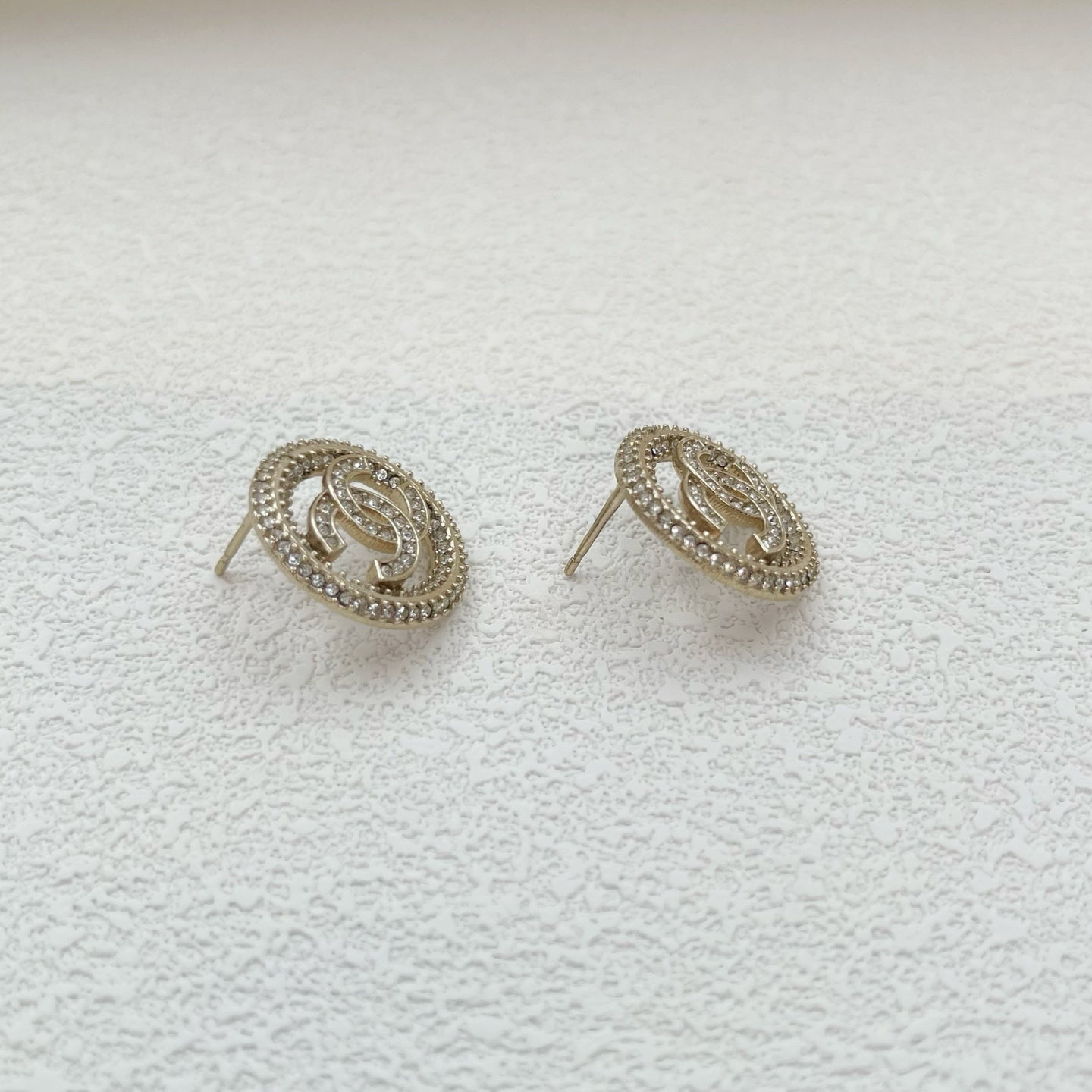 Chanel CC Logo Rhinestone Earrings [Used]