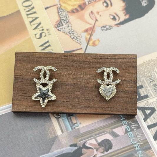 Chanel Black CC Star Hear Earrings [Used]