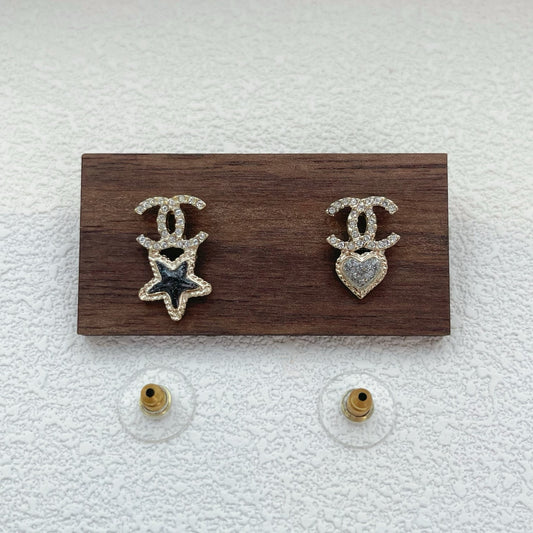 Chanel Black CC Star Hear Earrings [Used]