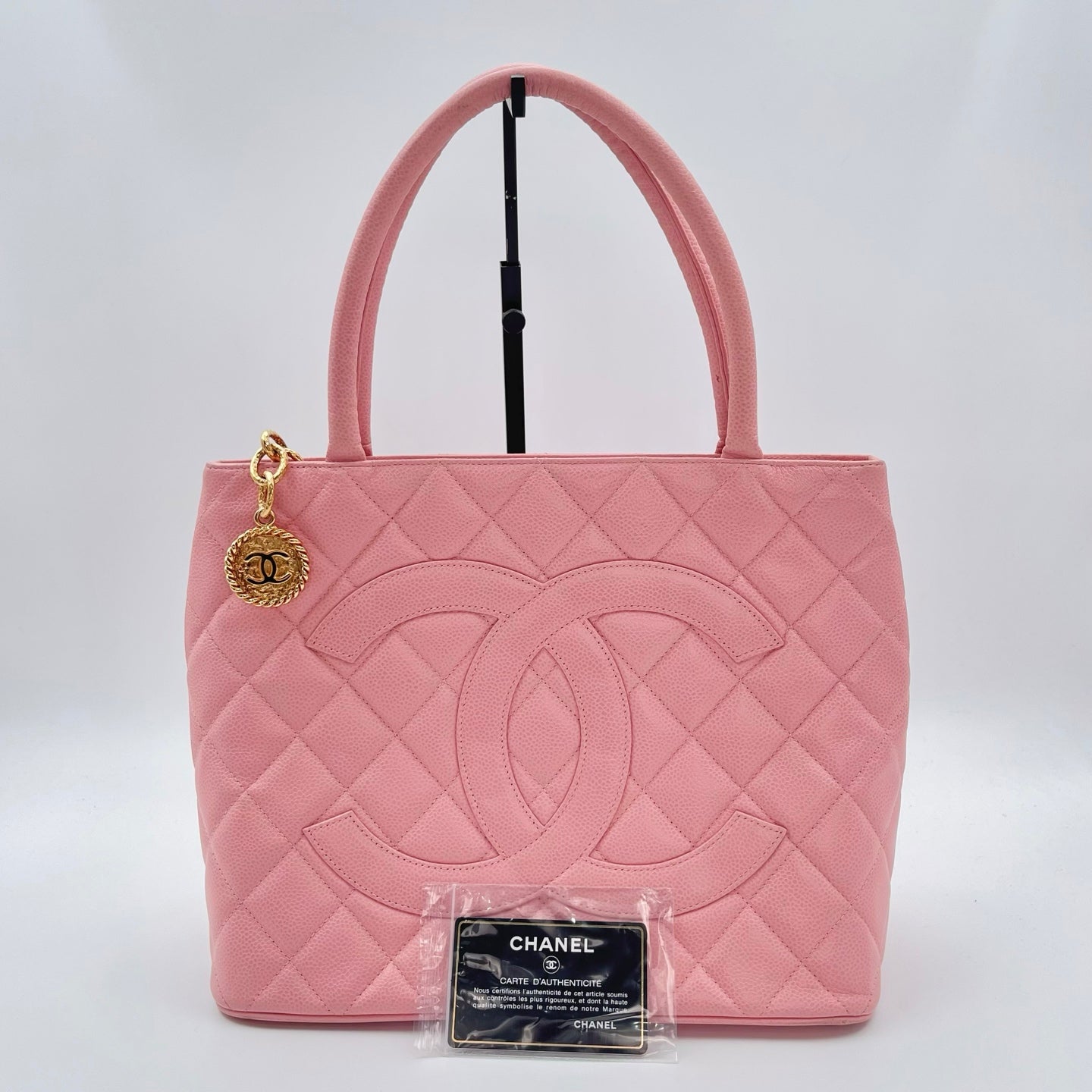Chanel Pink Quilted Caviar Leather Medallion Tote Bag [Used]
