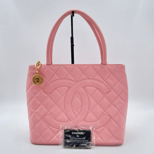 Chanel Pink Quilted Caviar Leather Medallion Tote Bag [Used]