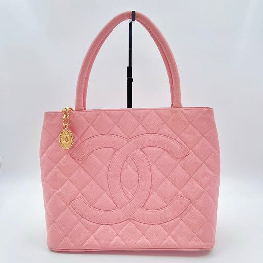 Chanel Pink Quilted Caviar Leather Medallion Tote Bag [Used]