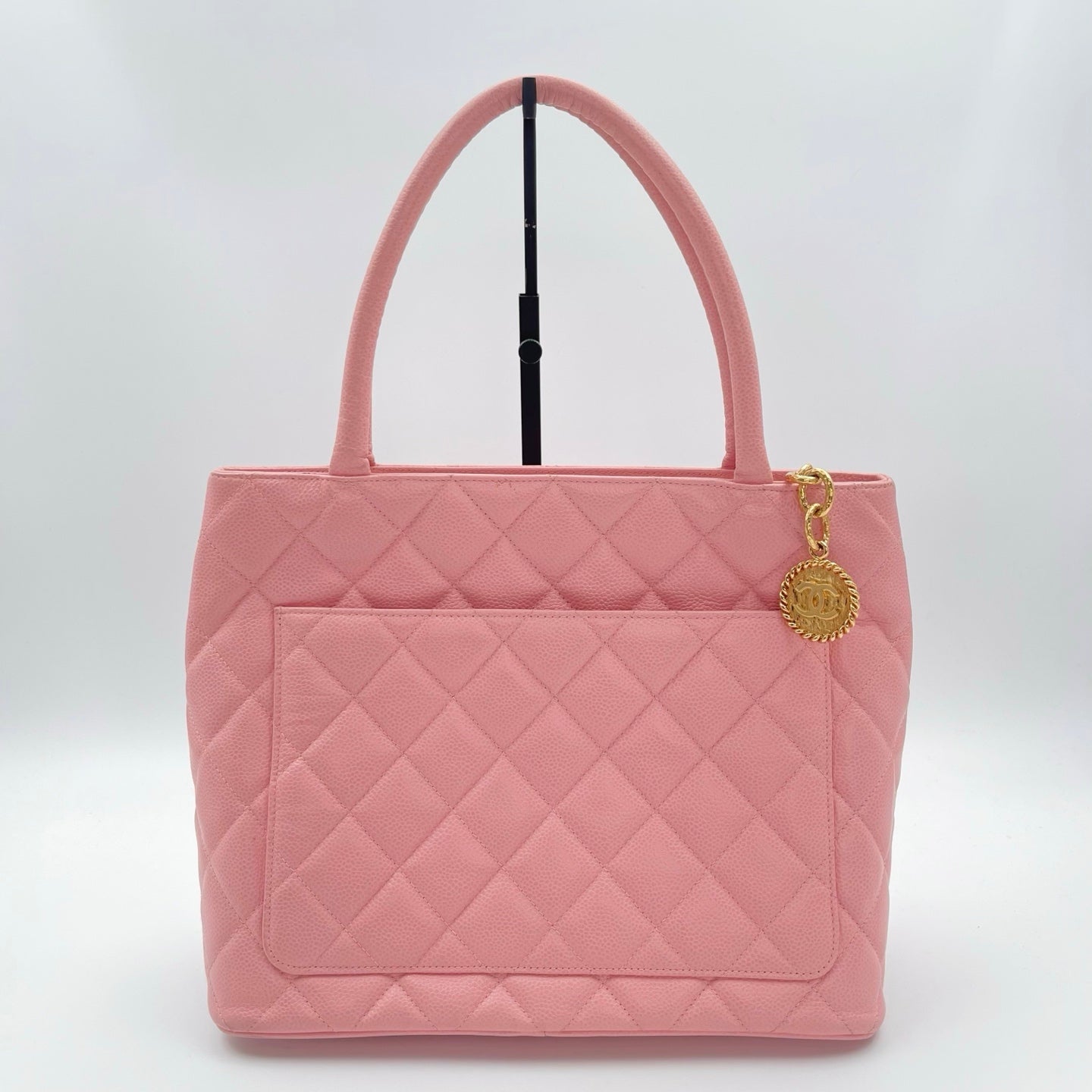 Chanel Pink Quilted Caviar Leather Medallion Tote Bag [Used]
