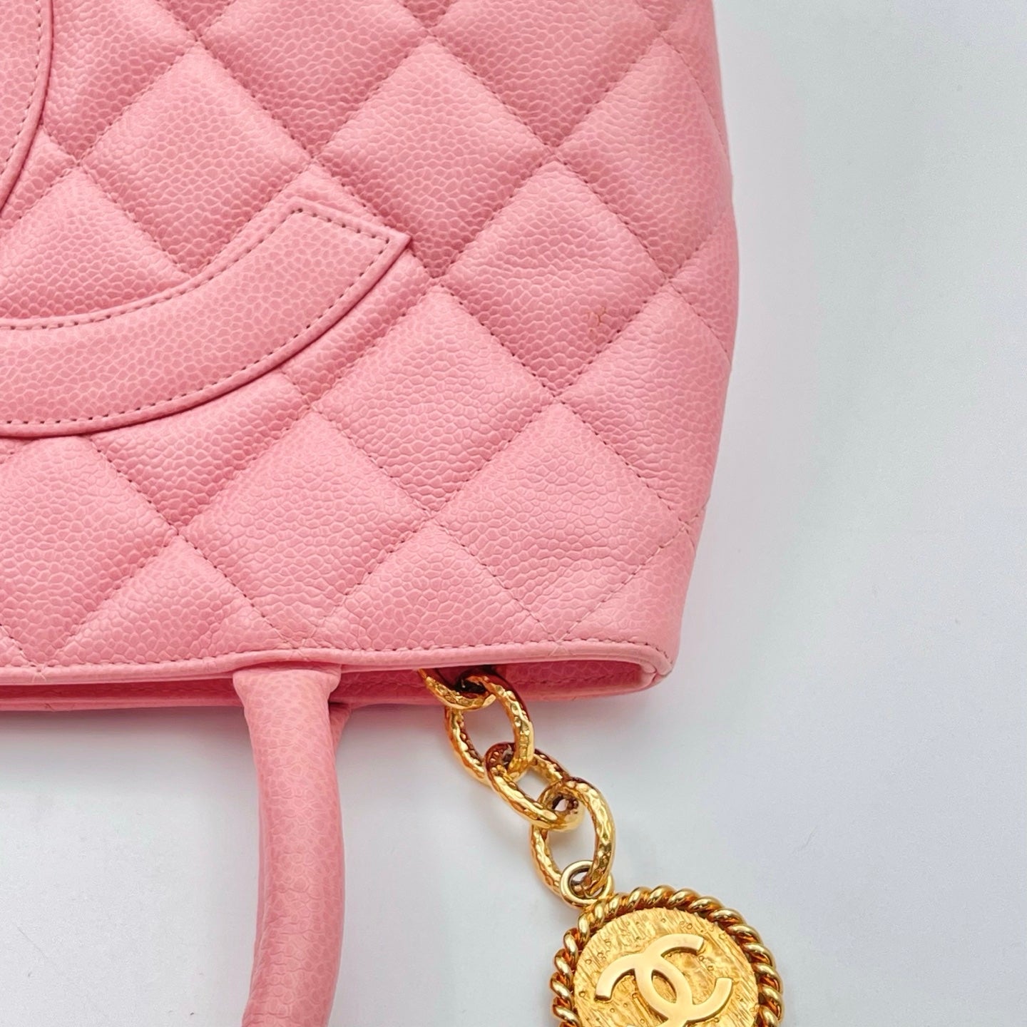 Chanel Pink Quilted Caviar Leather Medallion Tote Bag [Used]
