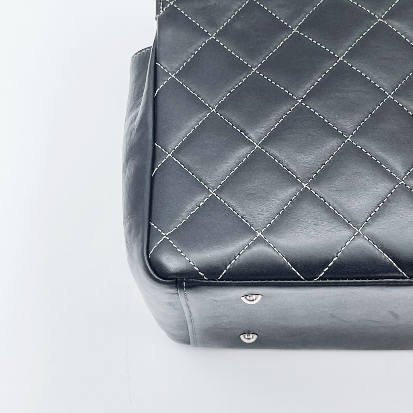 Chanel Black Lambskin Silver Hardware Quilted Shoulder Tote Bag [Used]