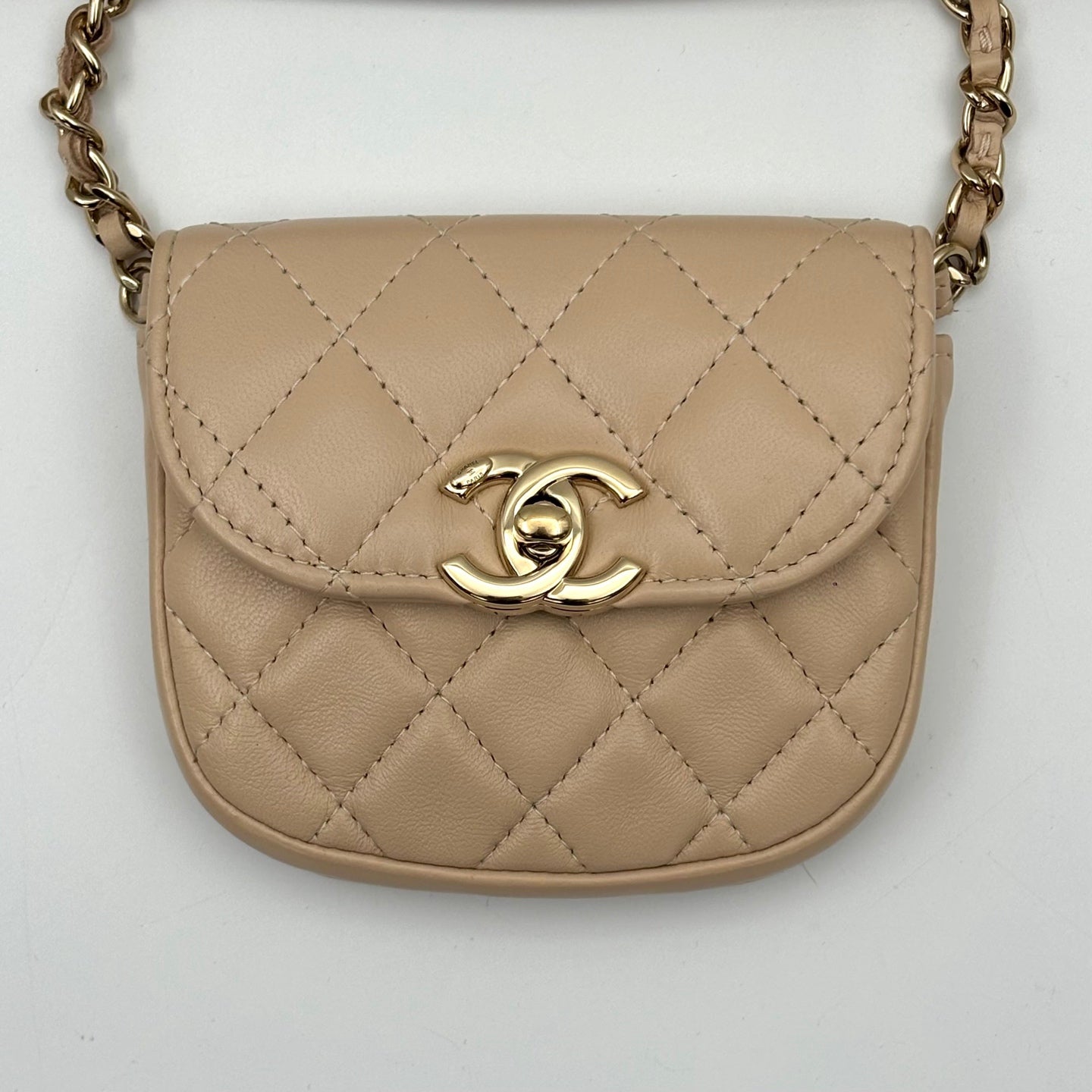 Chanel Beige Lambskin Quilted Waist Bag With Coin Purse [Used]
