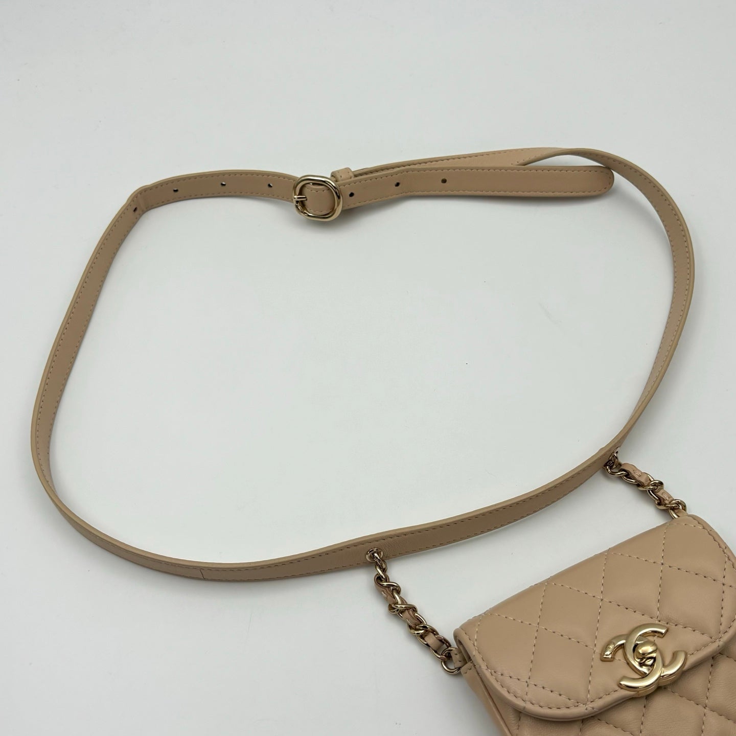Chanel Beige Lambskin Quilted Waist Bag With Coin Purse [Used]