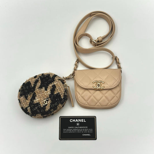 Chanel Beige Lambskin Quilted Waist Bag With Coin Purse [Used]