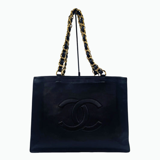 Chanel Black CC Embossed Caviar Gold Hardware Tote Bag [Used]