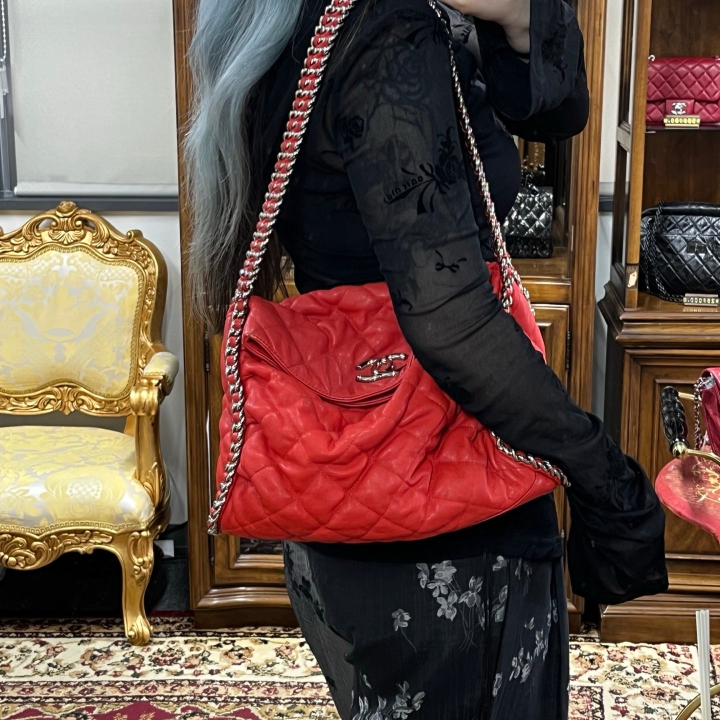 Chanel Red Caviar French Riviera Hobo Bag [Used]