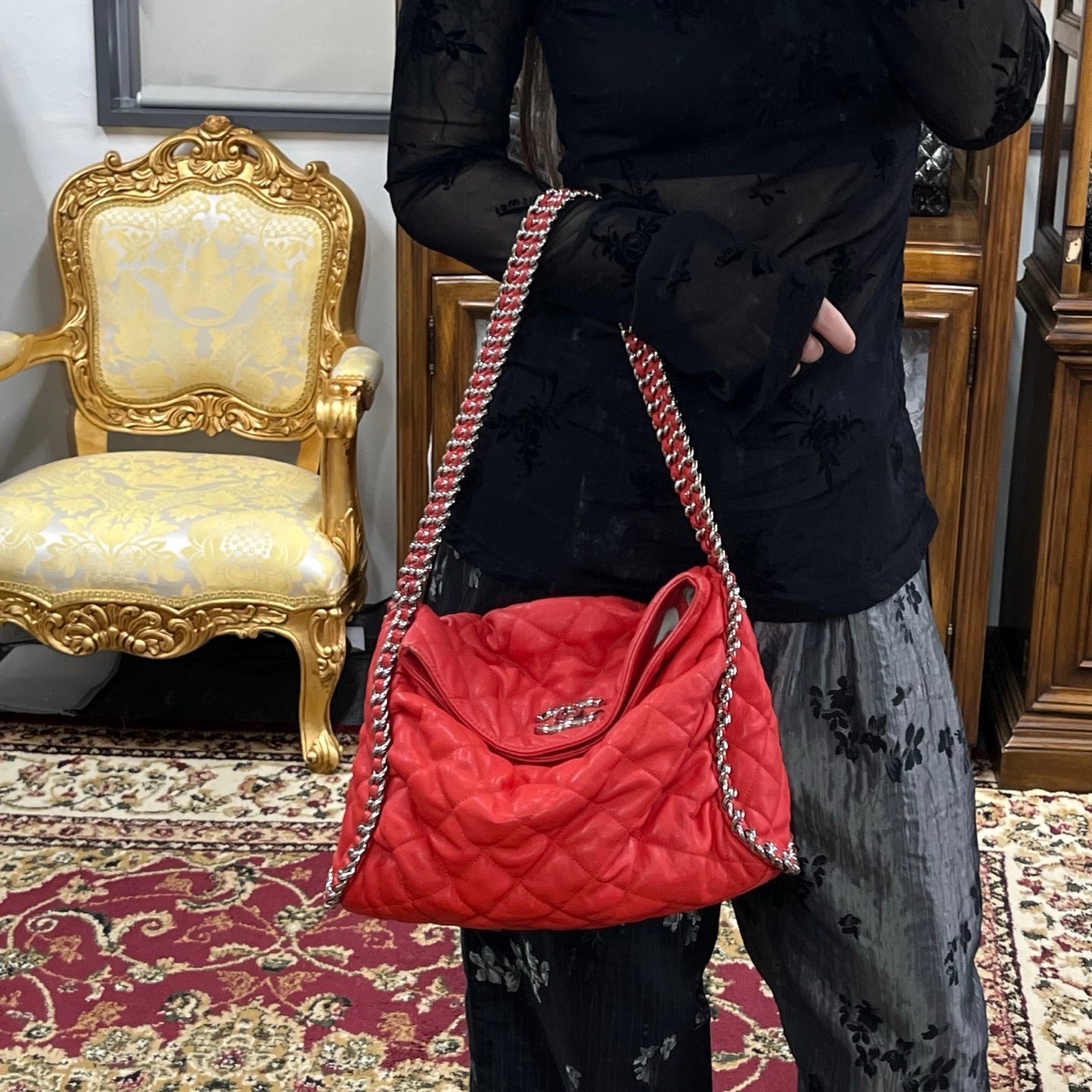 Chanel Red Caviar French Riviera Hobo Bag [Used]