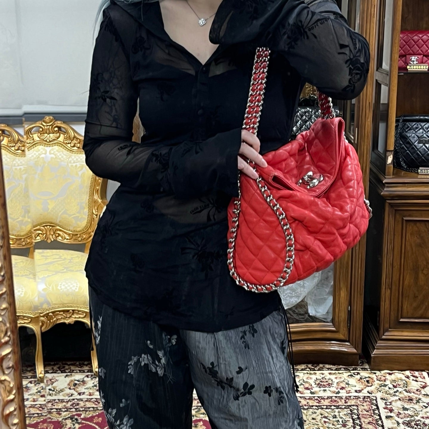 Chanel Red Caviar French Riviera Hobo Bag [Used]
